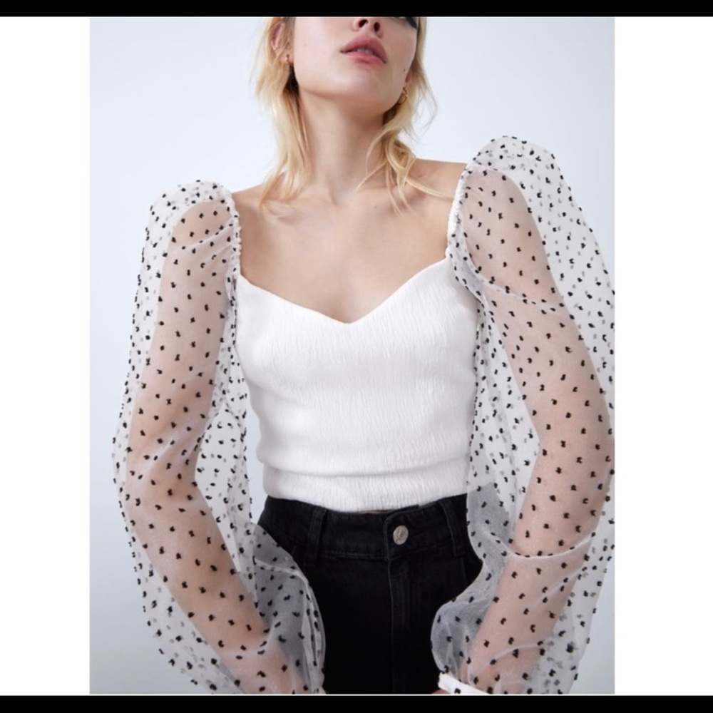 Zara polka dot mesh top